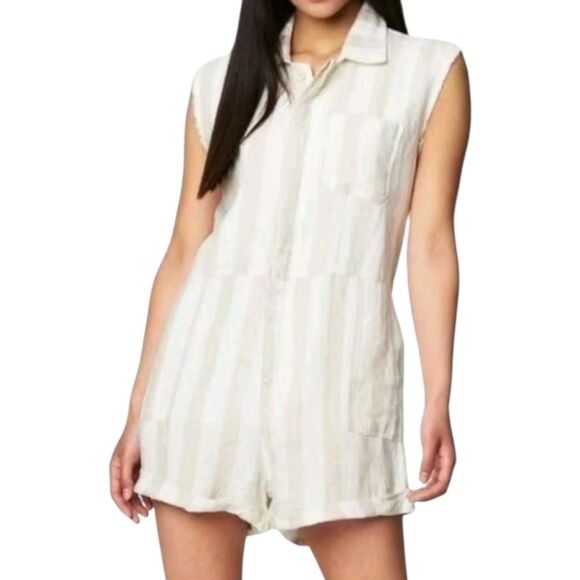 Blank NYC Women's Size Small Striped Linen Romper In Changing Lanes NEW FLAWED - Picture 1 of 16
